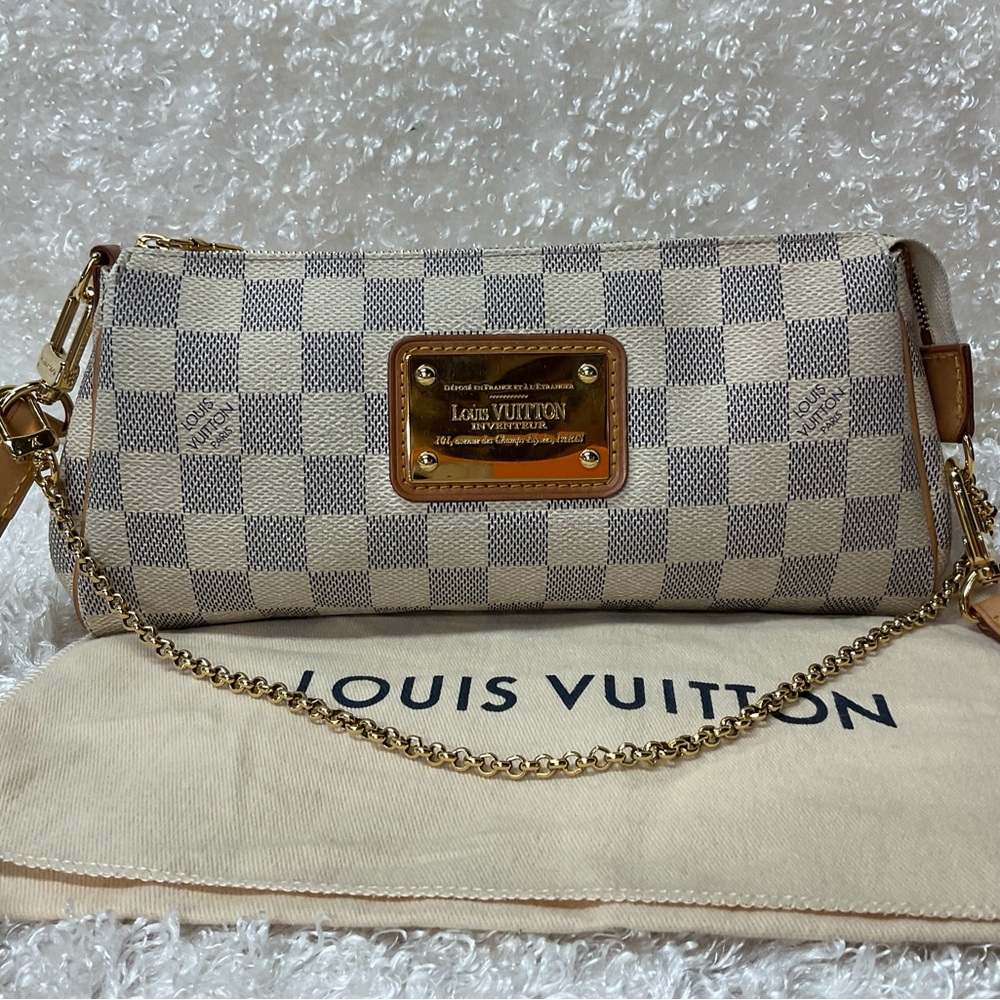 Authentic Louis Vuitton Damier Azur Eva Clutch/ Shoulder Bag